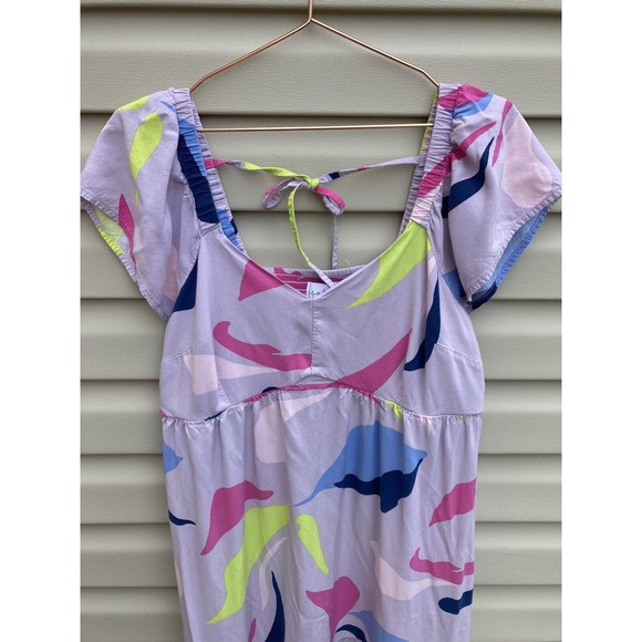 Isabel Maternity Flutter Short Sleeve Woven Maternity Dress - Lavander Print L - Picture 4 of 9